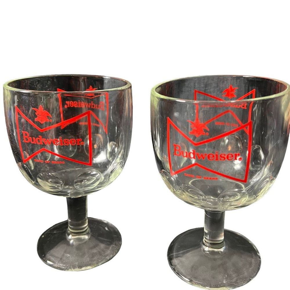 Vintage Glass Budweiser Beer Goblets King Of Beers 2 Stemmed Clear‎ Goblets